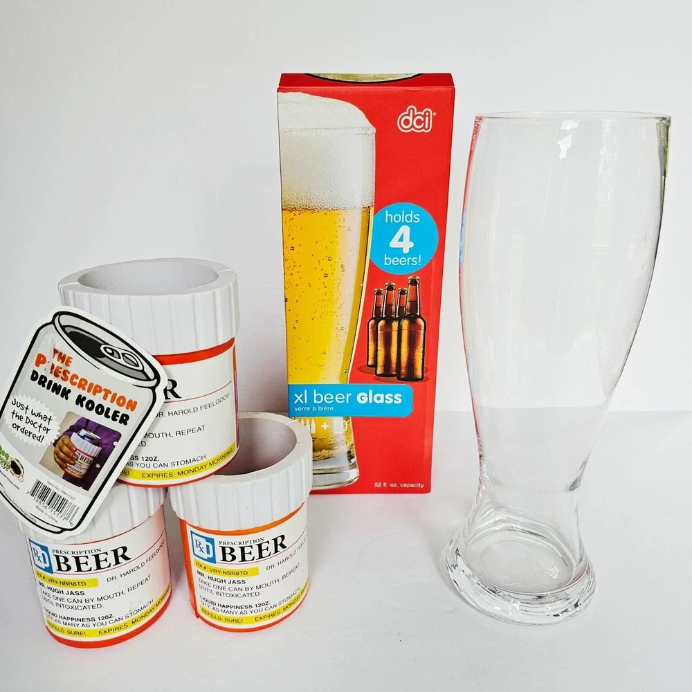NEW XL Beer Glass & Beer Prescription Drink Kooler Koozies Novelty Barware Gift